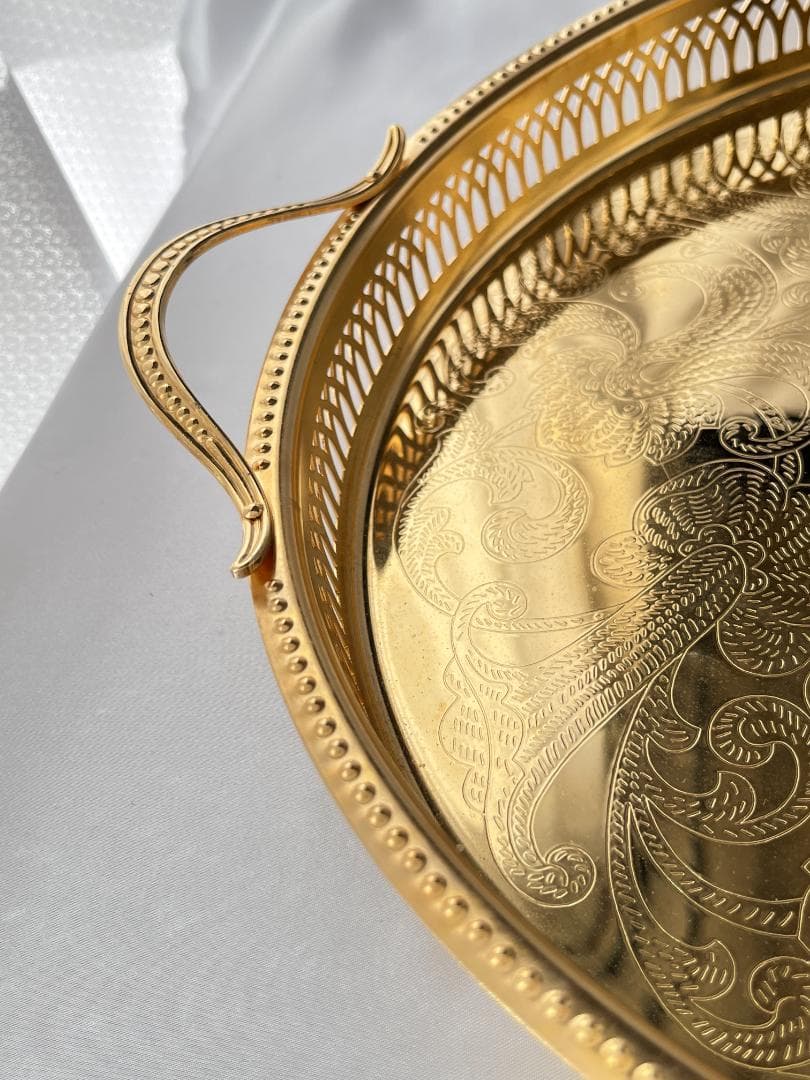 スウェーデン】ハンドル付きギャラリートレー 31cm 【ゴールドプレート】