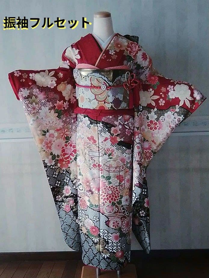 振袖フルセット 総絞り 金彩 駒刺繍 振袖 フルセット 総絞り 赤 金駒