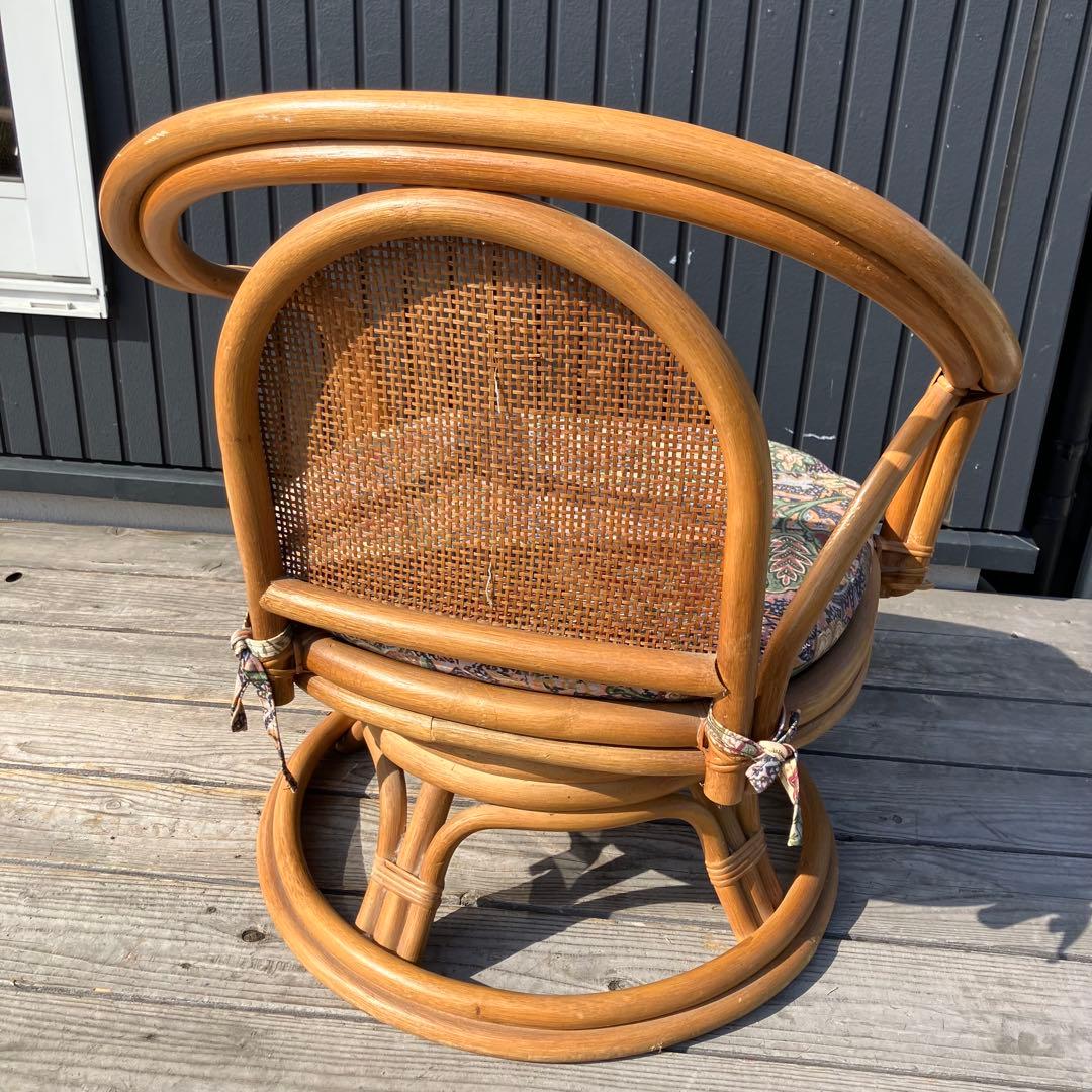 昭和レトロ 古家具 回転式ラタンチェア ラタンソファ エッグチェア