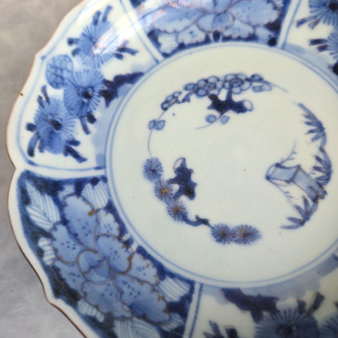 無傷完品 古伊万里 染付 深皿 芙蓉手 アンティーク 骨董 金継ぎ