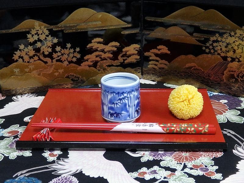 古伊万里　染付　雪持ち笹の図　猪口　のぞき ５客　A787AS-CBb