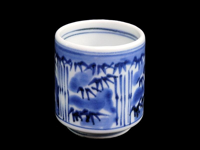 古伊万里　染付　雪持ち笹の図　猪口　のぞき ５客　A787AS-CBb
