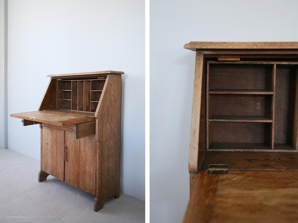 英国アンティーク木製ライティングビューロー/デスク/収納式/勉強机(88-10)