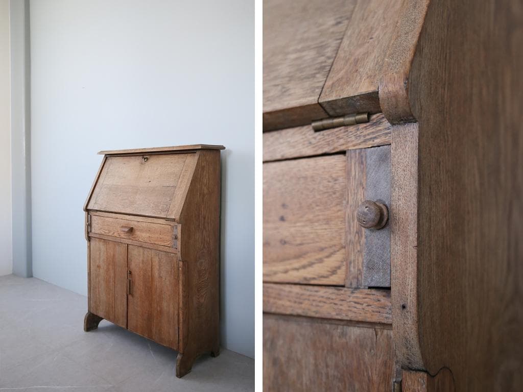 英国アンティーク木製ライティングビューロー/デスク/収納式/勉強机(88-10)