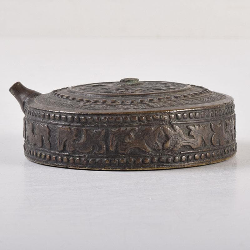 中国　書道具　古銅　花文　水滴　N　6931