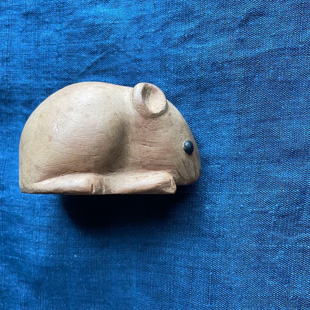 木彫ネズミ ねずみ 干支 置物 置き物 木彫り 工芸品 工芸 民芸品 木製