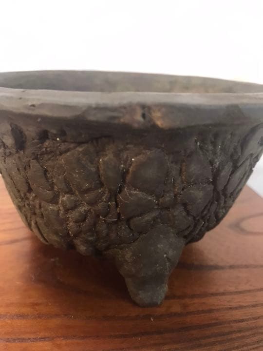 盆栽鉢　時代古盆栽鉢苔むし杉浦手捻り手作り鉢1点もの松皮小品丸鉢