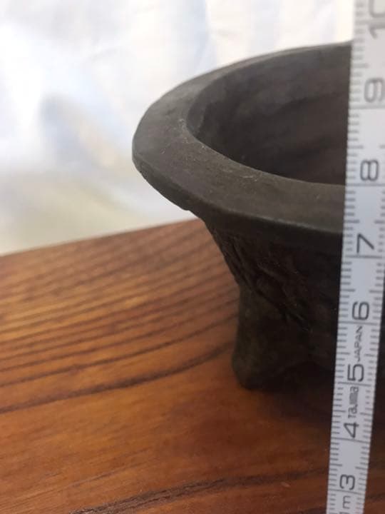 盆栽鉢　時代古盆栽鉢苔むし杉浦手捻り手作り鉢1点もの松皮小品丸鉢