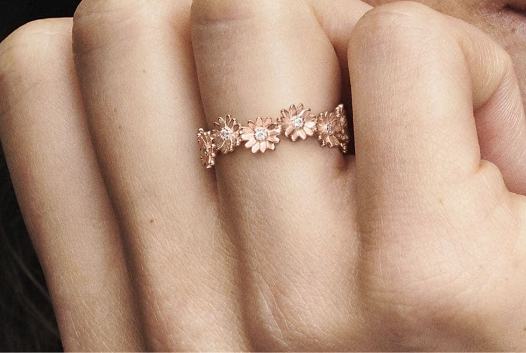 パンドラスパークリング デイジー フラワー クラウン ゴールド リング　数号20