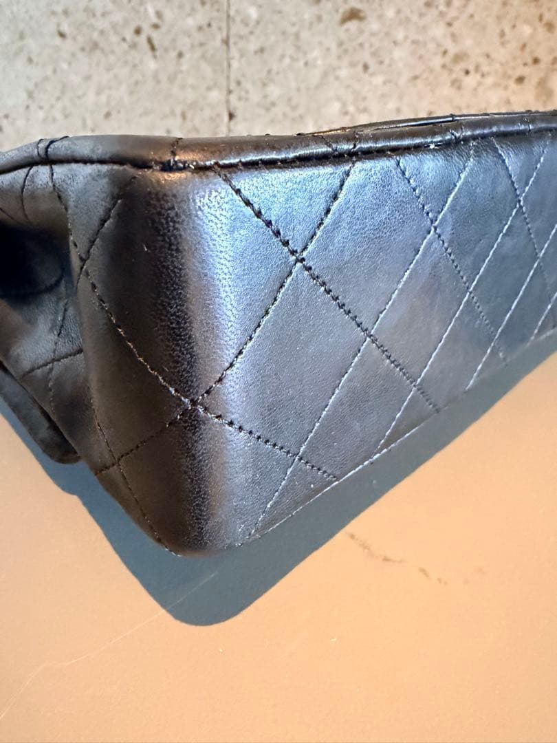 CHANEL ヴィンテージマトラッセ ダブルチェーン G金具 ブラック