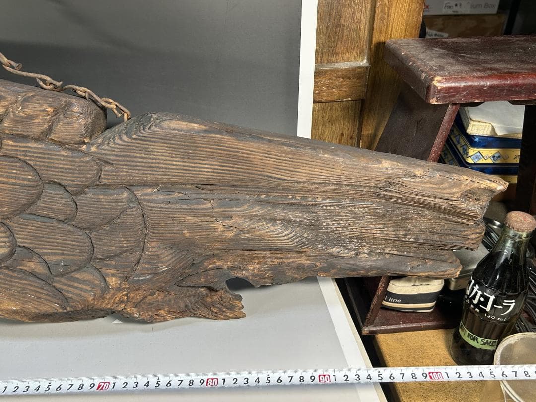 魚板 110㎝ 時代 古道具 壁掛け 魚鼓 在銘 仏教美術 雑貨 流木 オブジェ