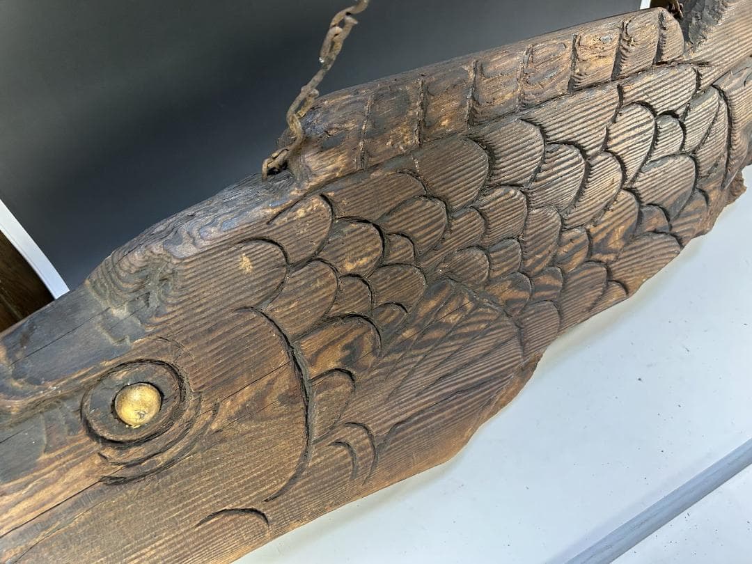 魚板 110㎝ 時代 古道具 壁掛け 魚鼓 在銘 仏教美術 雑貨 流木 オブジェ