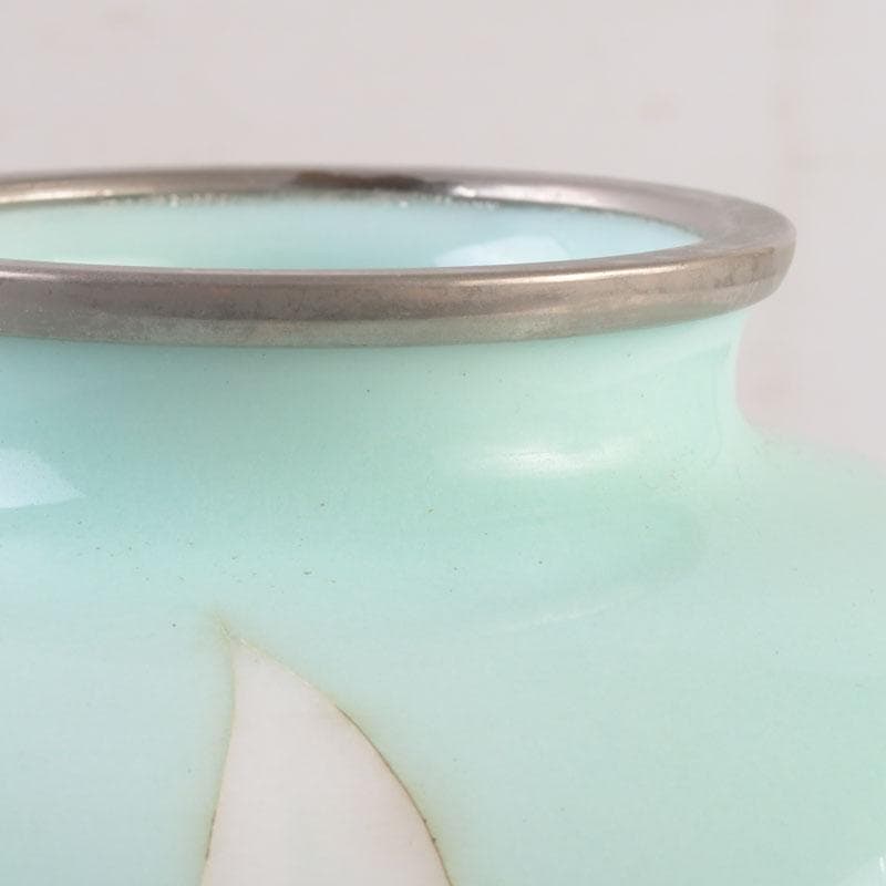 七宝焼 花文 花瓶 唐木台付 共箱 V 9254