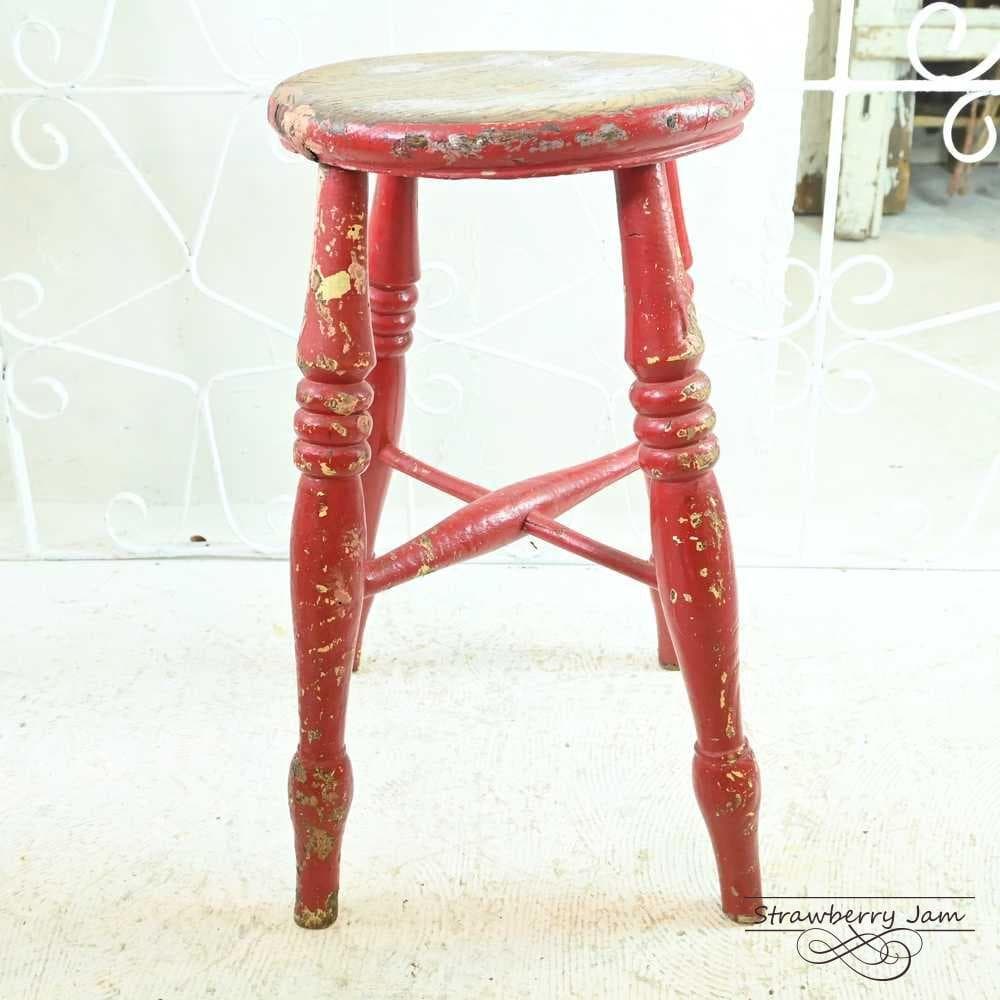 L3705-11 英国アンティーク スツール ヴィクトリア 赤 キッチンスツール