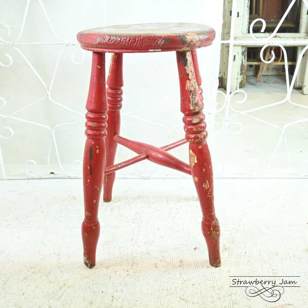 L3705-11 英国アンティーク スツール ヴィクトリア 赤 キッチンスツール