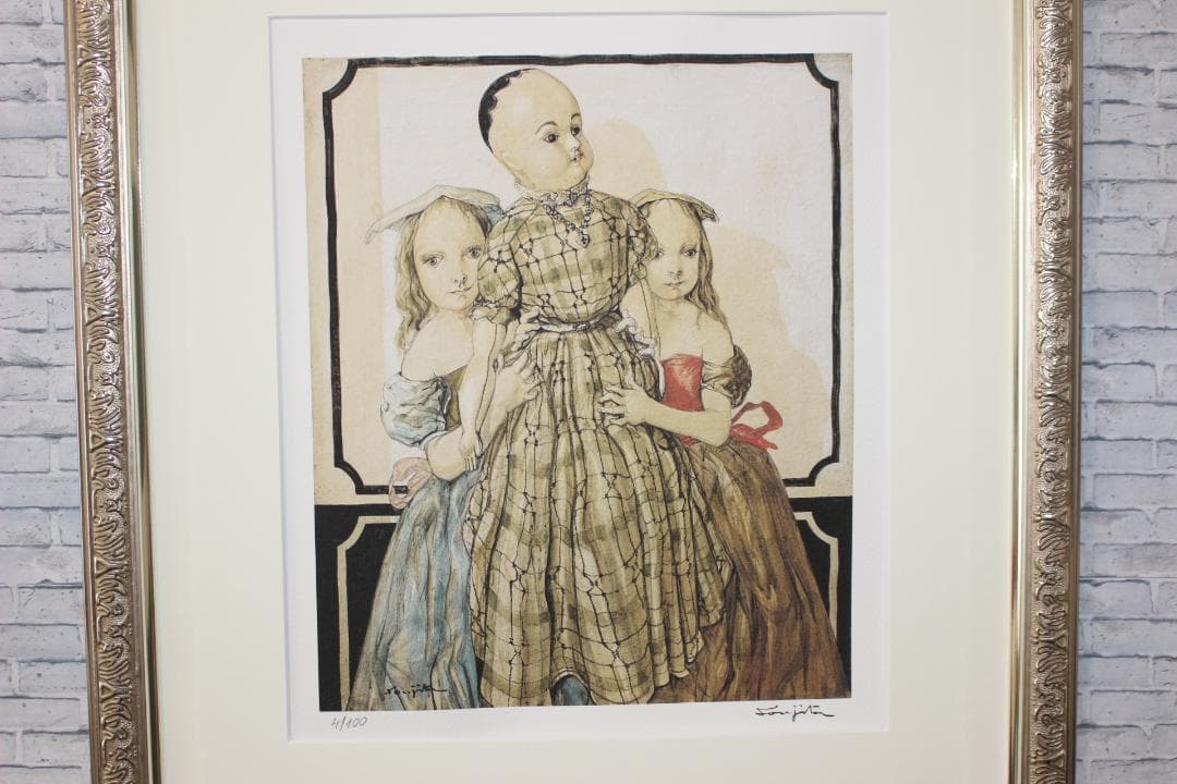 藤田嗣治 エスタンプリトグラフ「2人の少女と人形」 100部限定