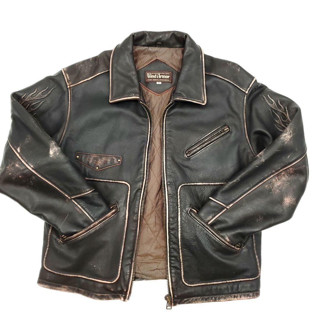 立体ファイヤーパターン◇Wind Armor◇レザーライダースジャケット茶531