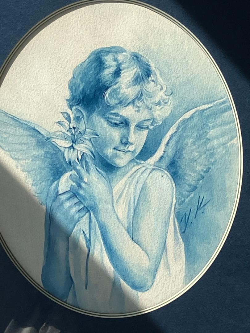 水彩画　百合と天使