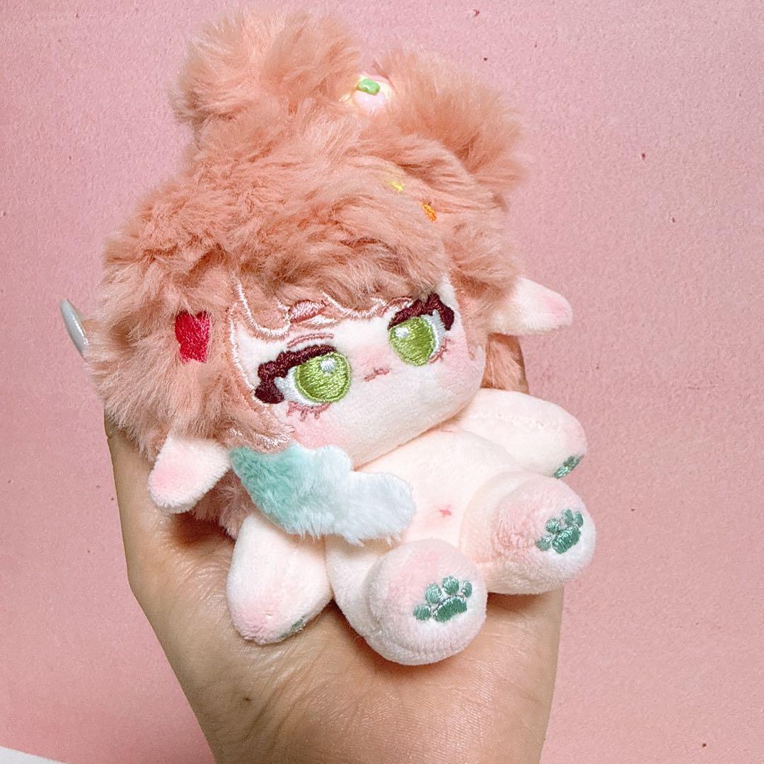 無属性　自作ぬいぐるみ　オレンジピンクリボンのエルフ女の子　骨付き 20cm 着せ替えぬいぐるみ 無属性 オレンジの髪黒目女の子 着せ替え人形