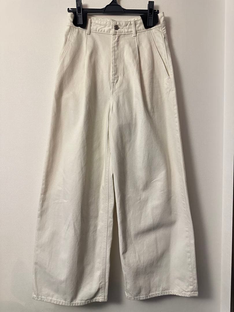 コットンデニム タックワイドパンツ
