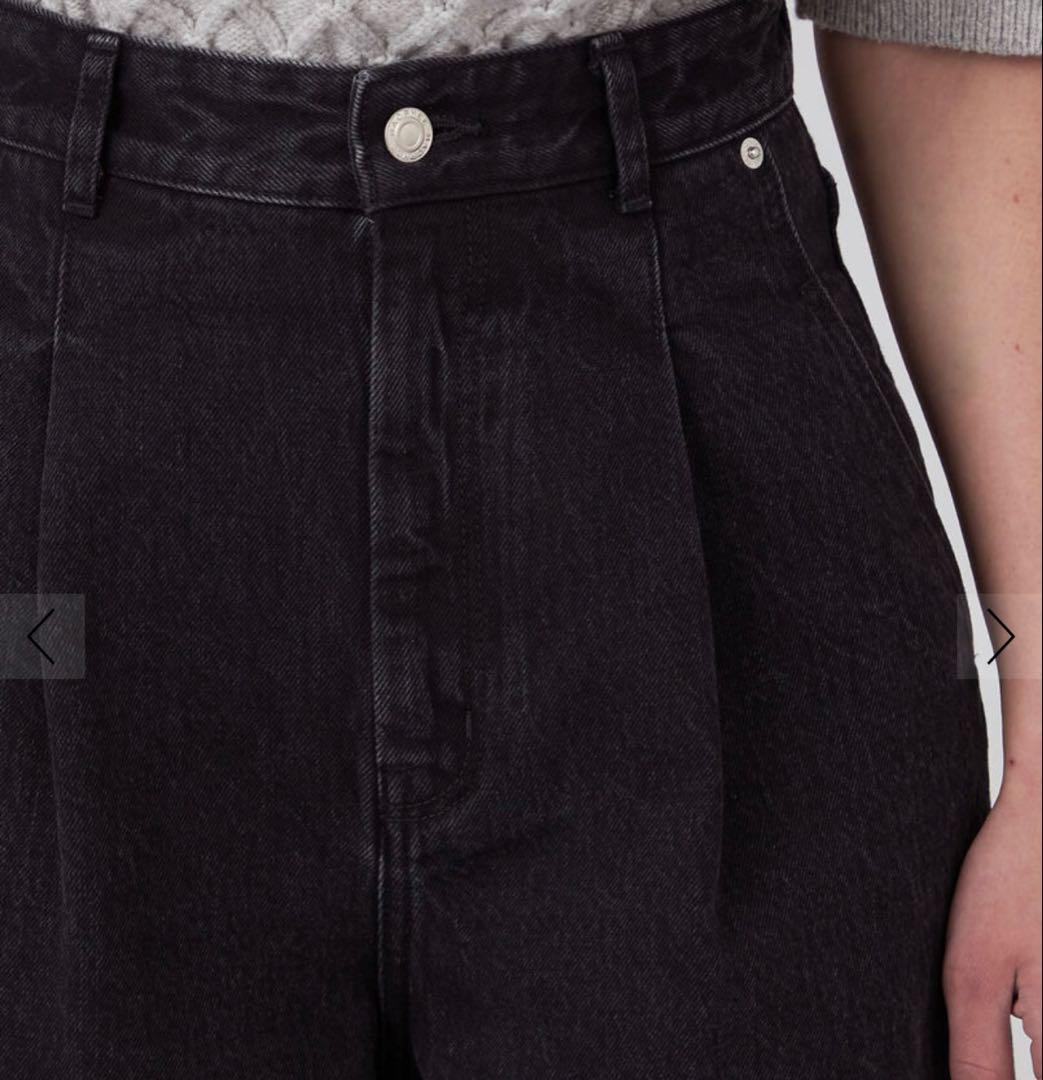 コットンデニム タックワイドパンツ