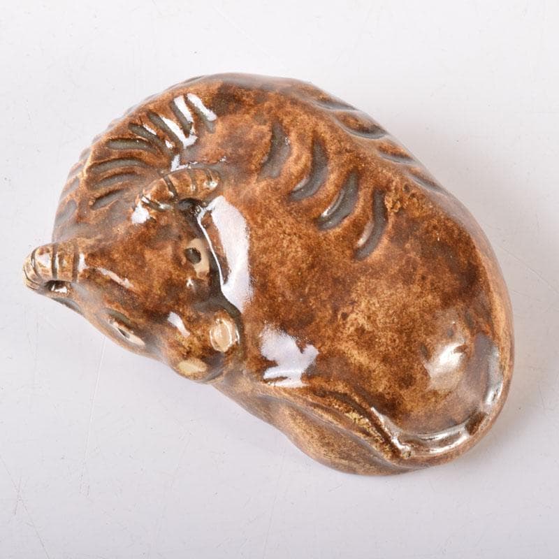 茶道具　楽焼　伊東桂楽作　旦入写　牛　香合　共箱　V　7477