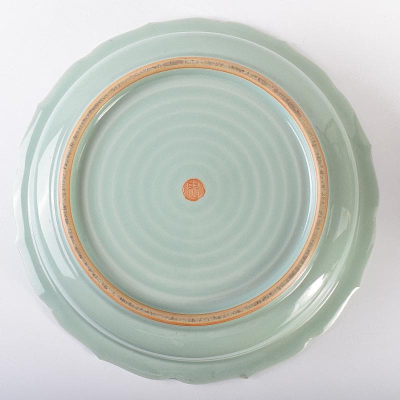 茶道具 京焼 初代宮永東山作 青磁八稜式瑞雲文 水盤 共箱 D R7858B