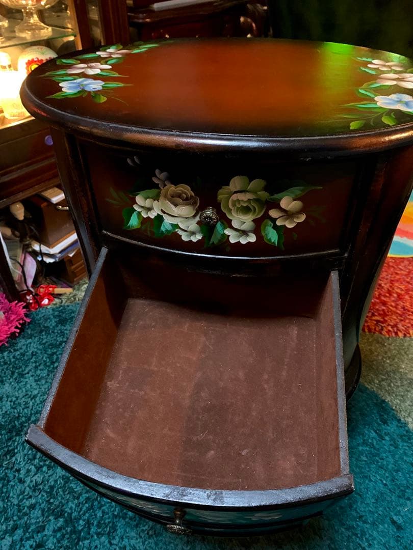 アンティークトールペイントチェスト猫脚花柄ペイント ロココ調サイド