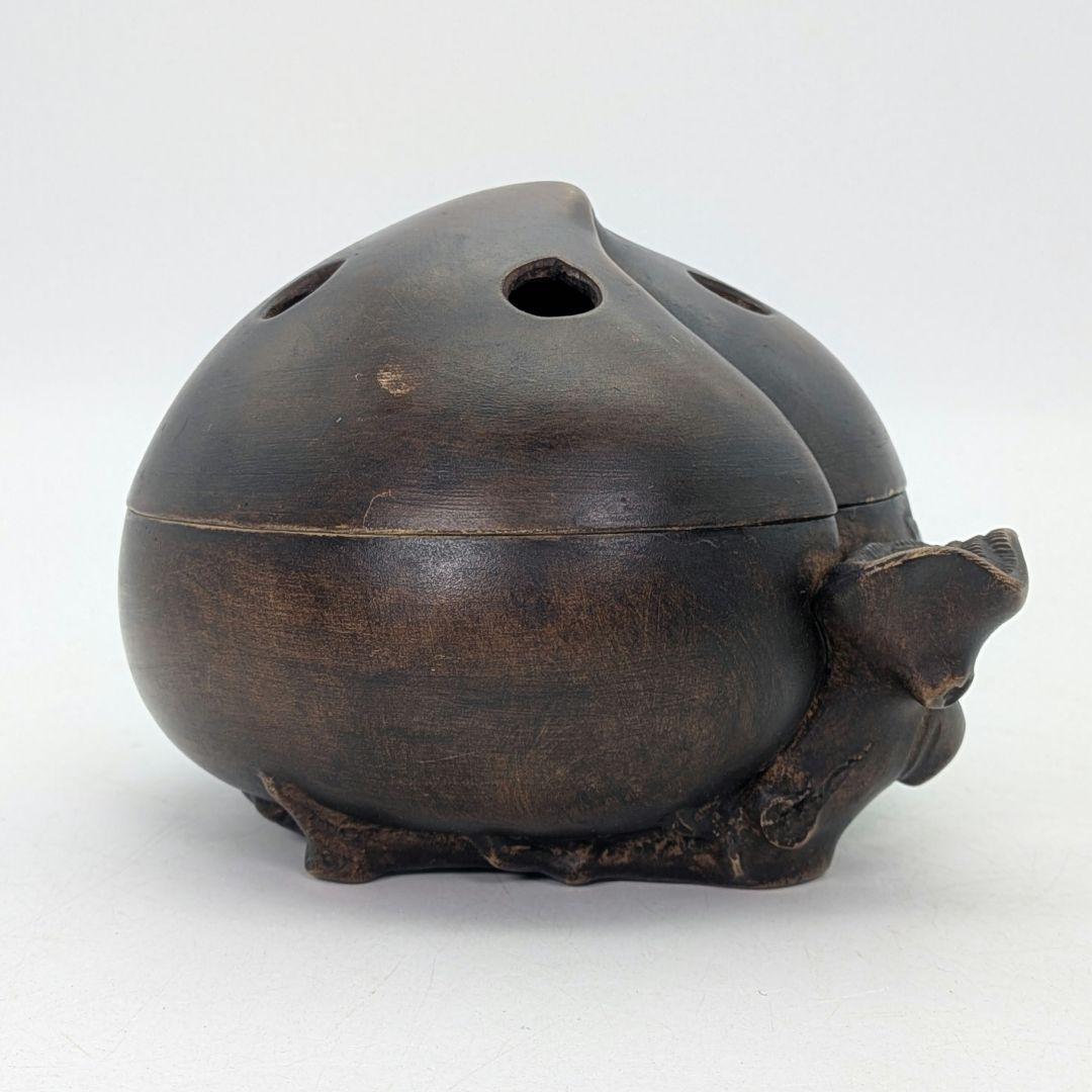 桃香炉 陶器製 合箱合布 香爐 香道具 抹茶道具 茶器 置物 細工物 モモ 古玩