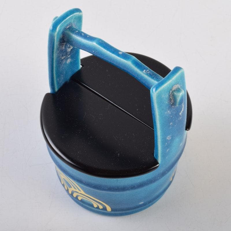 茶道具 加賀瑞山造 土耳古釉 青海波文 手桶茶入 共箱