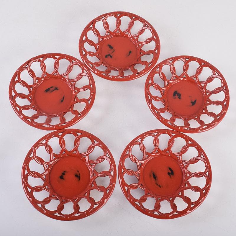 煎茶道具　根來塗　透かし茶托　五客　V　R8874