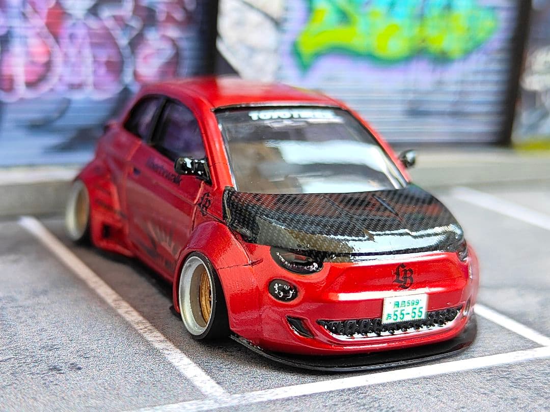 トミカ改造 フィアット オーバーフェンダー 赤 LB 深リムホットウィール