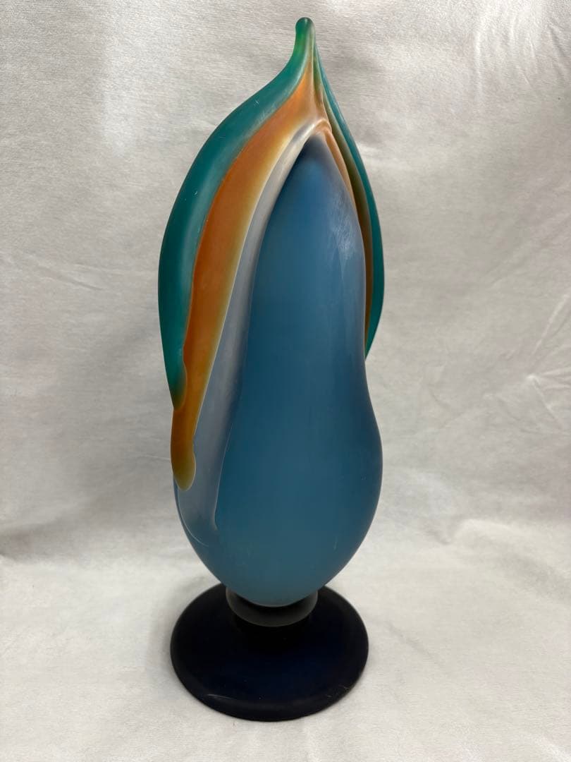 青森　津軽びいどろ　秋村実造　伝統工芸　花器　花瓶　すりガラス《最終値下げ》