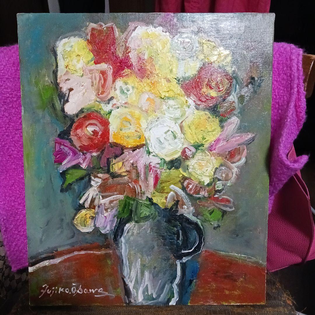 ❤大澤 扶二子 絵画(❁ᴗ͈ˬᴗ͈)薔薇油彩F８号