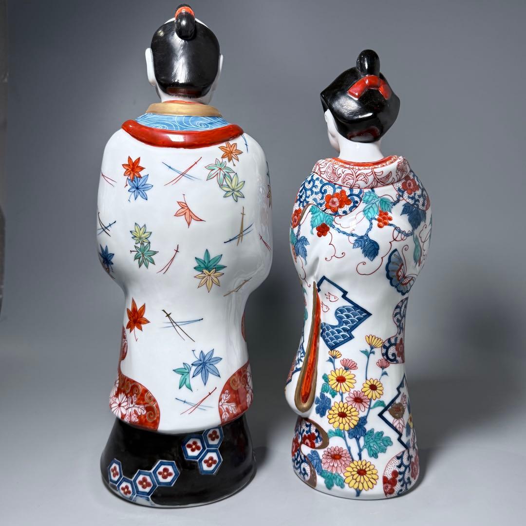 大五窯 色鍋島 古伊万里人形 高さ34cm 37cm 共箱 全手描き