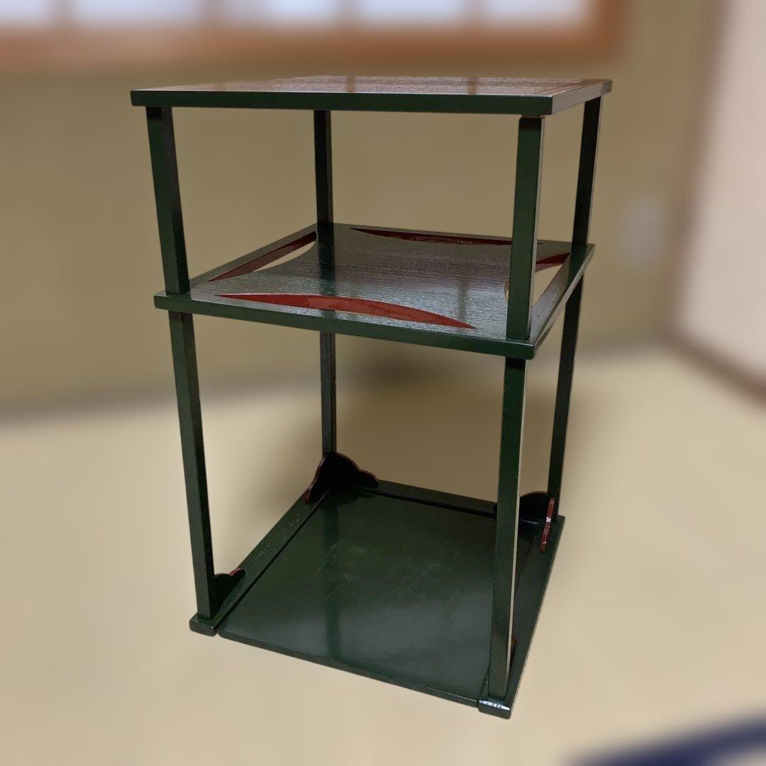 茶道具】組立式 青漆爪紅糸巻二重棚（紙箱）送料込 中古品】青