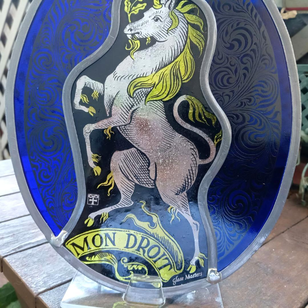 ステンドグラス Unicorn ユニコーン青の大判 ショップ グラスマスターズ社