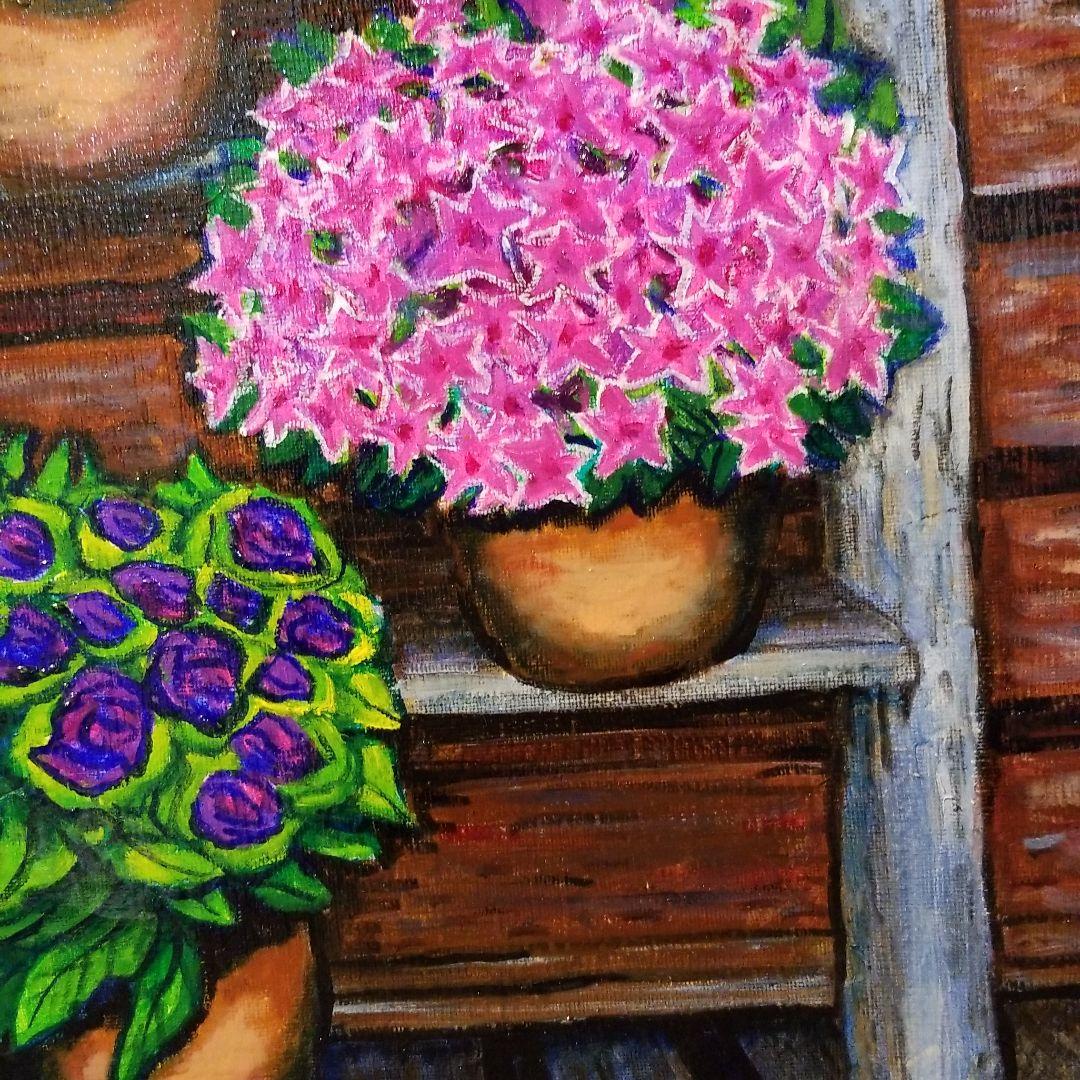 油絵 ゆうみ様専用 はしごに置いた鉢花