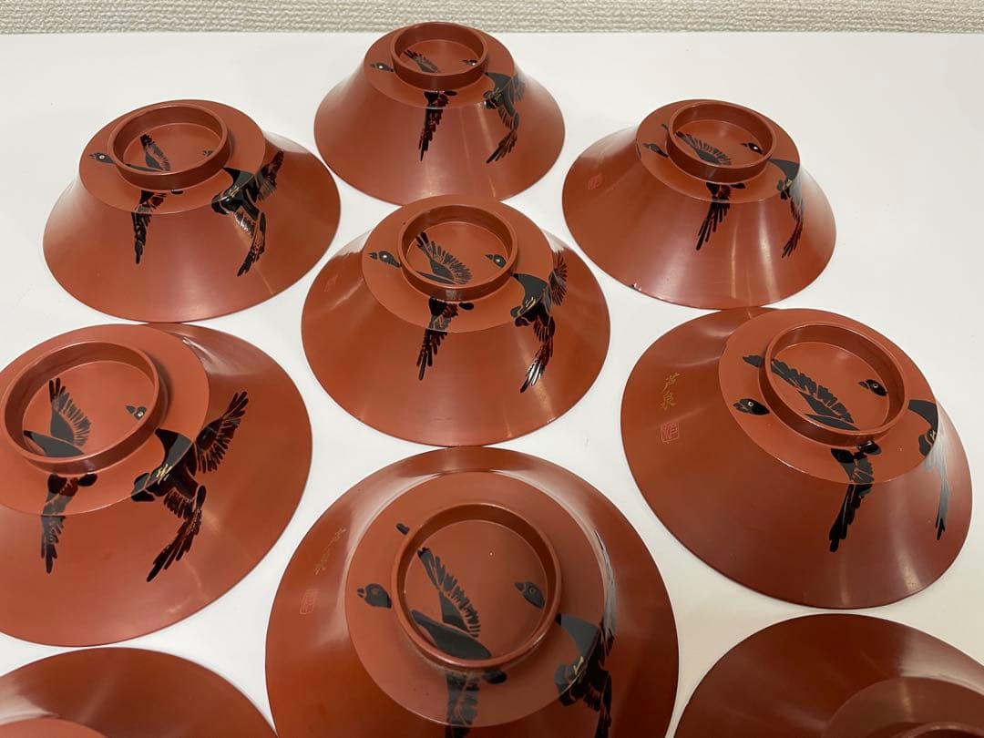 漆器 懐石道具 芦泉謹製 木製溜塗 雑煮椀 吸物椀 10客揃 内