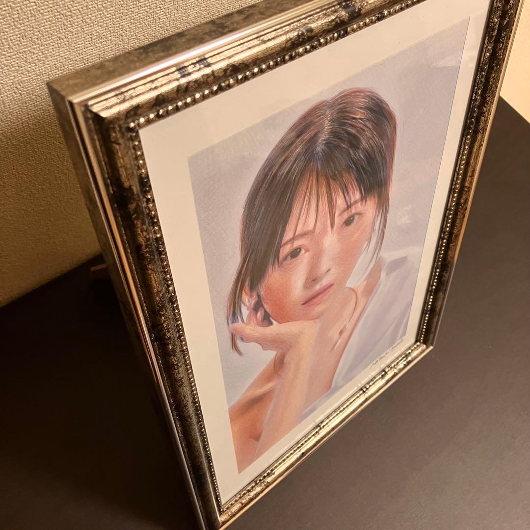 女優画26 額装品　額縁寸法32.7cm×24.0cm　カラー着色　京藤夏樹真作