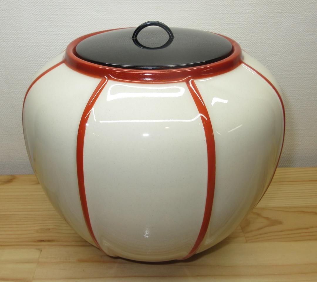 送料込【逢絢亭・新品】茶道具 水指 京焼 雪洞水指 真塗の塗蓋 楽山作 共箱入り