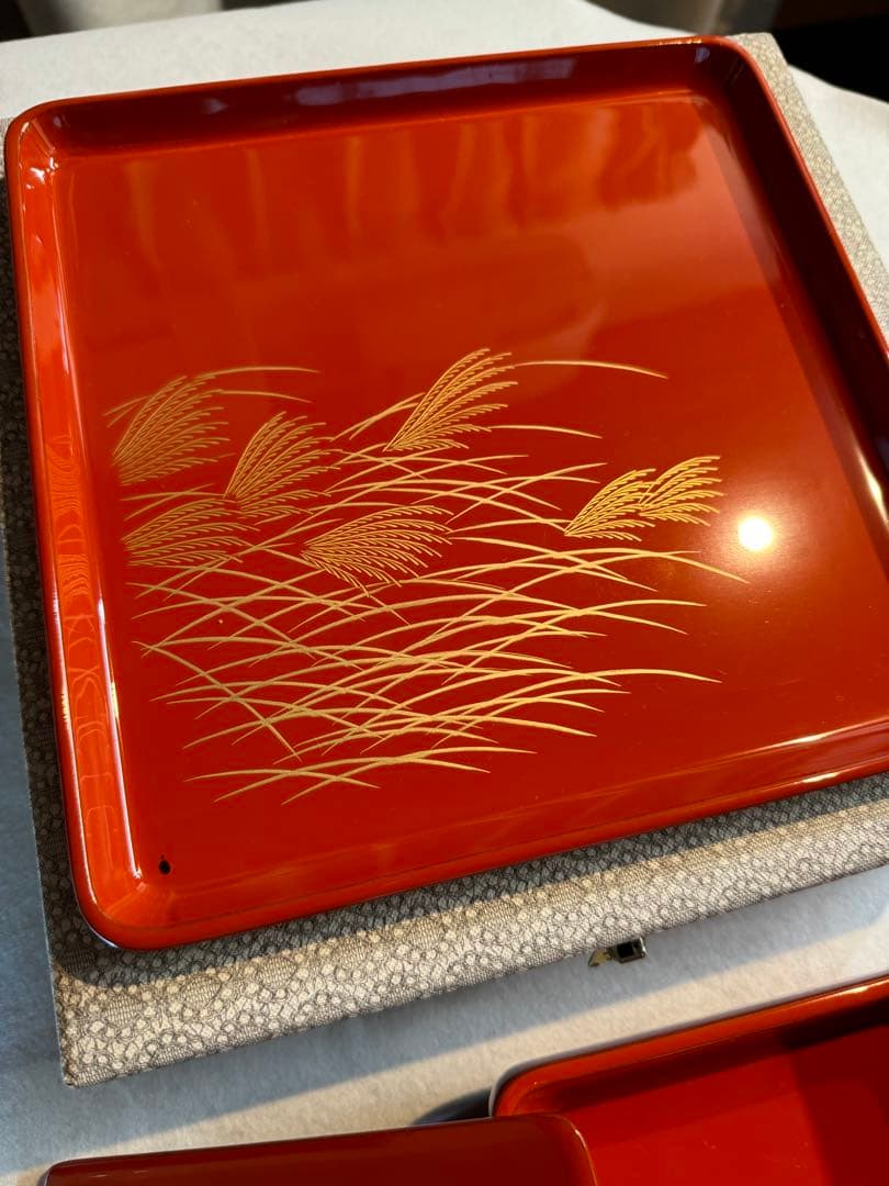 母のお茶道具 輪島塗 盆付き蓋付菓子箱　盆サイズ220mm