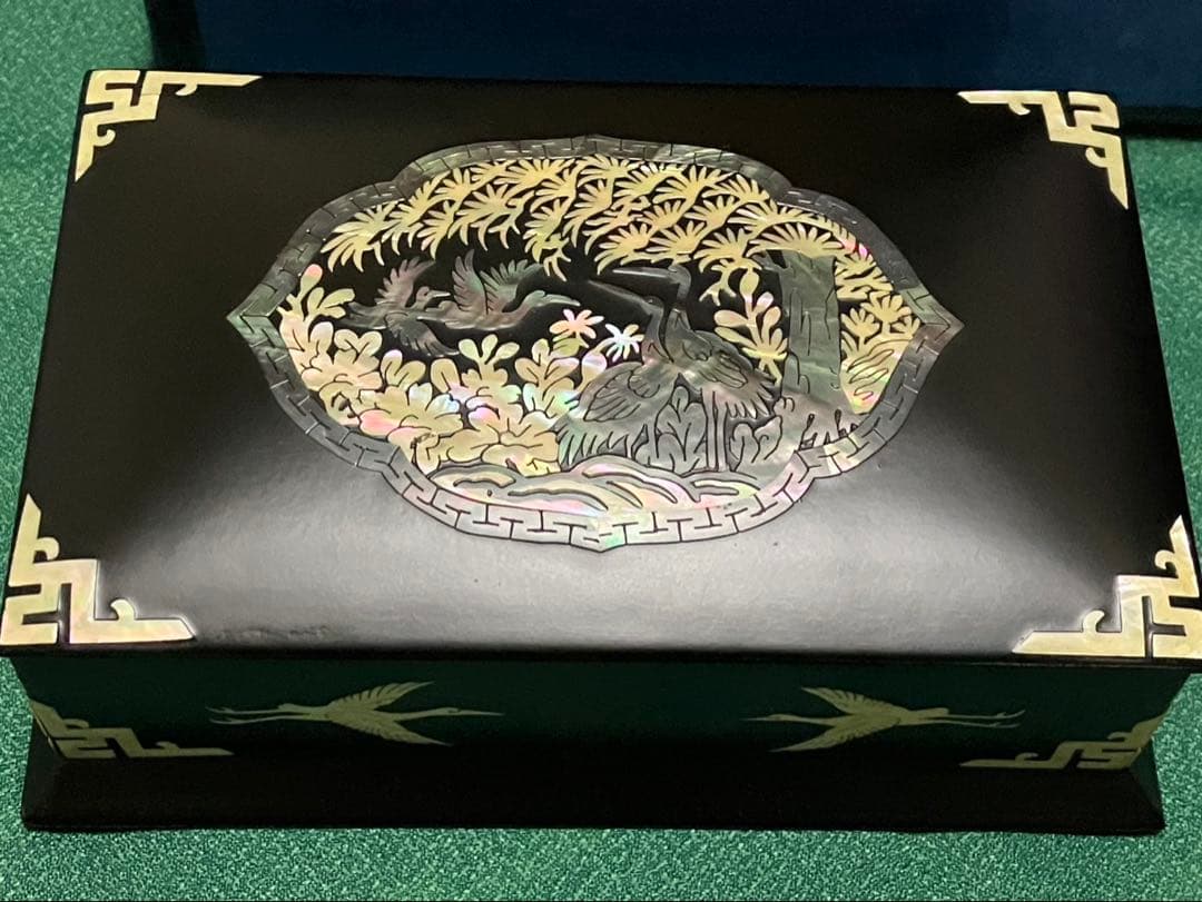 韓国高級螺鈿細工-鶴 3点セット 螺鈿漆器 名刺入れ 宝石箱 小物入れ