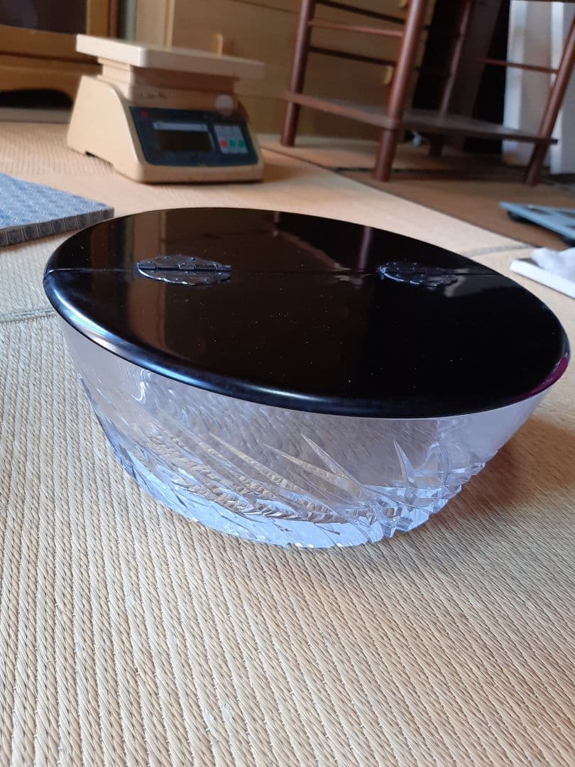 茶道具 ギヤマン（義山）平水指 漆蓋付き 共箱 水差 水入れ 平