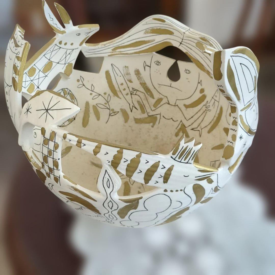 レトロ　オブジェ　手描き　作家　物入れ　ディスプレイ　アート