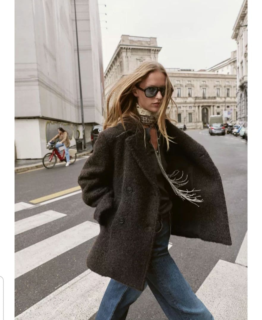 大人気】ZARA ブークレダブルブレストミディ丈コート （L） - メルカリ