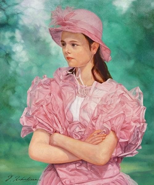 中島義行「腕組みの少女」F８号　額装　黄袋、タトウ箱付き