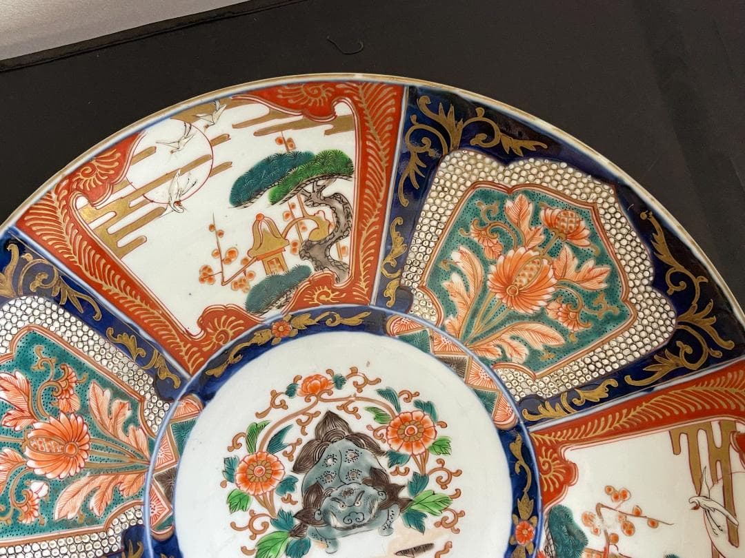 伊万里色絵菖蒲ハ角大皿（明治）