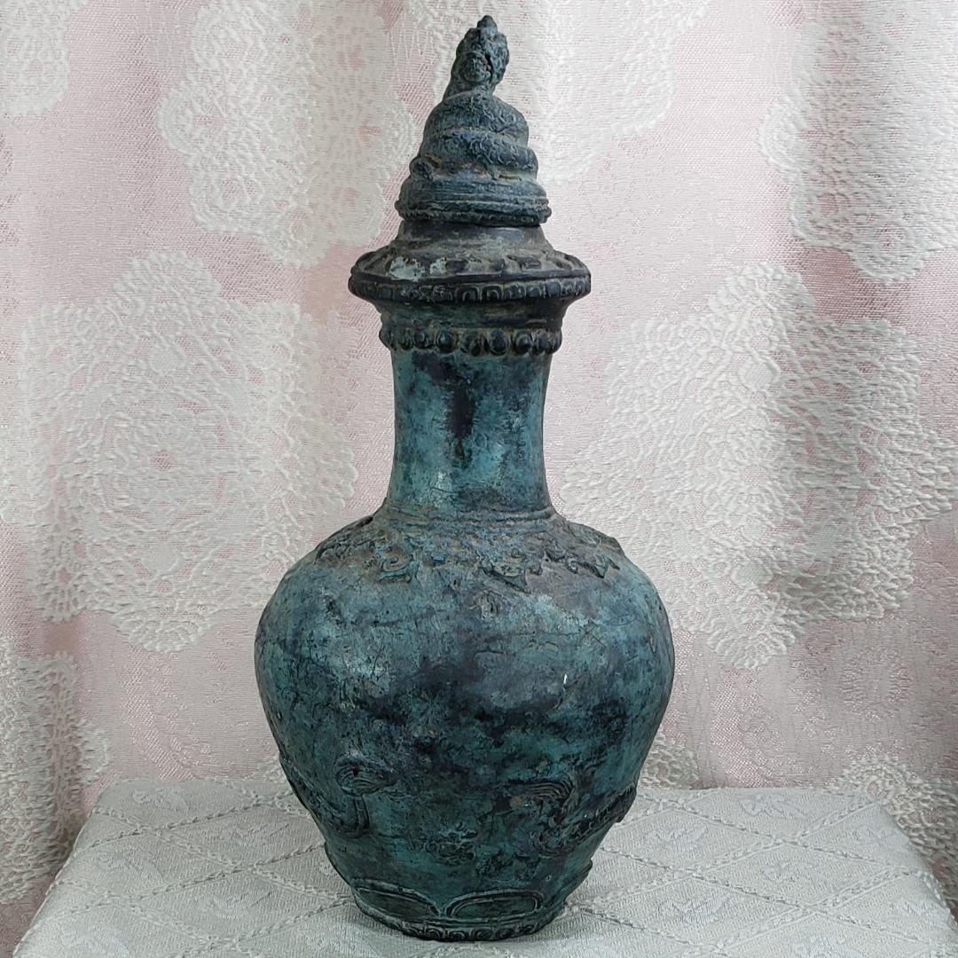 ◇『高麗龍蓋双龍紋青銅浄瓶』 水瓶◇検）仏像 鉄瓶 新羅