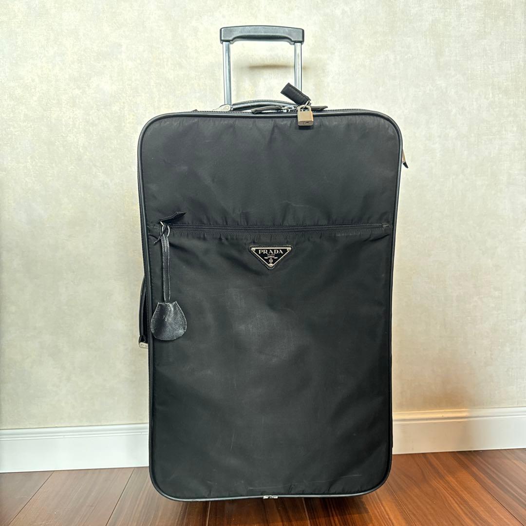プラダ キャリーケース 三角ロゴ 南京錠付 ナイロン 本革 ブラック